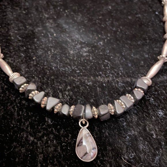 Vintage Jewelry - VTG Navajo Signed Onyx, Jasper & Sterling necklace